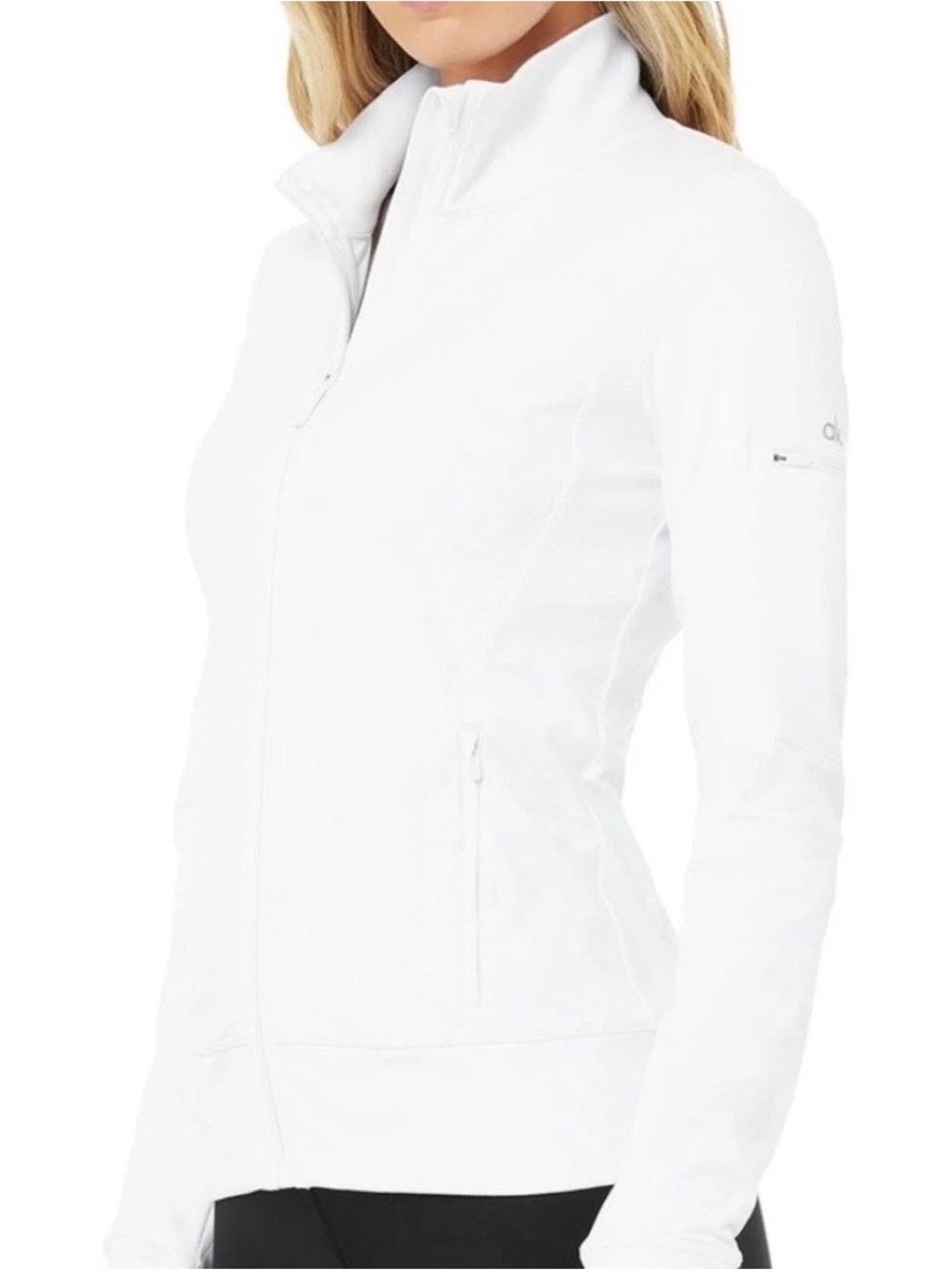 Alo Yoga White Contour Full Zip Jacket XS Thumbhole Athletic Track Jacket - Picture 2 of 12